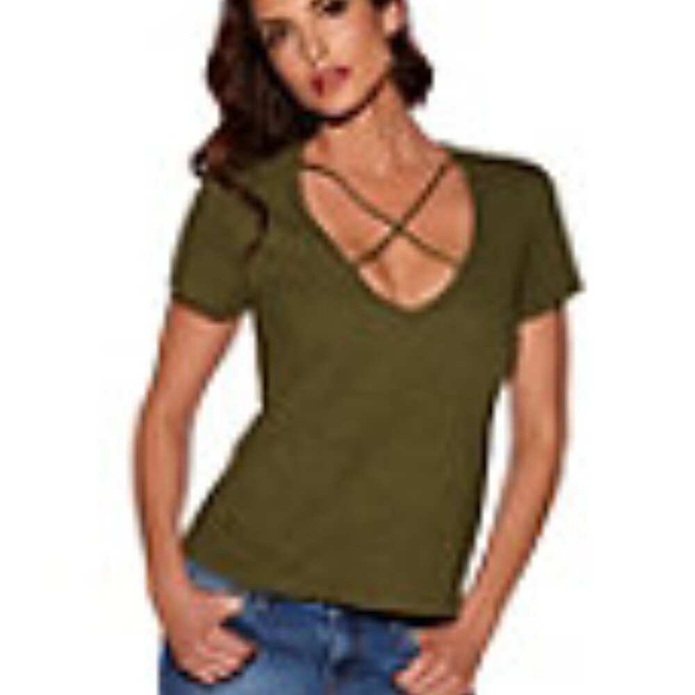 2-Boston Proper Sexy Plunging Crisscross Neck Tees - Both New!